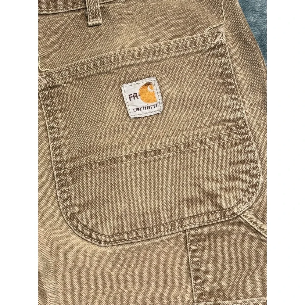 Carhartt FR Jeans 36x34 Actual 35x31 Original Fit Khaki Tan Distressed CAT 2